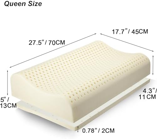 TALATEX 100  Natural Premium Latex Pillow  Adjustable Orthordic Ergonomic Pillow Helps Relieve Pressure  Neck and Shoulder Pain  Medium Firm  Queen