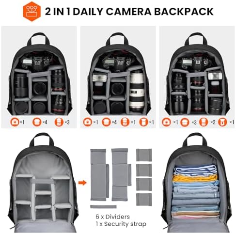 TARION Camera Backpack Bag Small   Professional DSLR Photography Case with 13 inch Laptop Compartment & Waterproof Rain Cover & Bottom Tripod Holder for Men Women Photographers   Black TB S