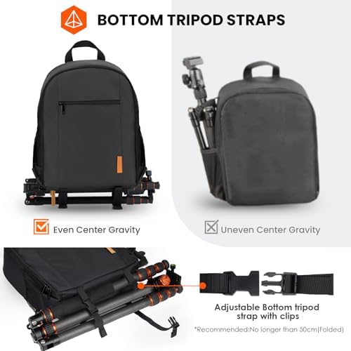TARION Camera Backpack Bag Small   Professional DSLR Photography Case with 13 inch Laptop Compartment & Waterproof Rain Cover & Bottom Tripod Holder for Men Women Photographers   Black TB S