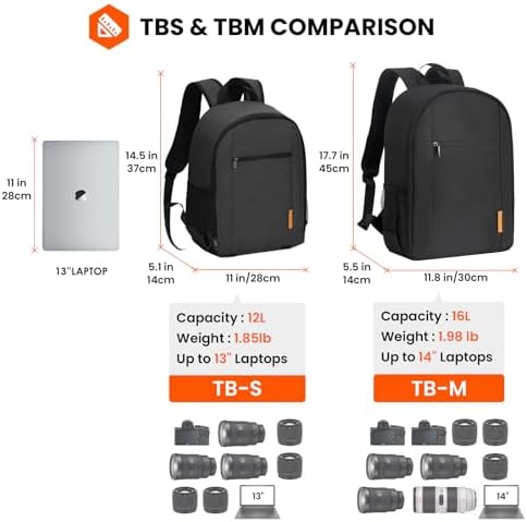 TARION Camera Backpack Bag Small   Professional DSLR Photography Case with 13 inch Laptop Compartment & Waterproof Rain Cover & Bottom Tripod Holder for Men Women Photographers   Black TB S