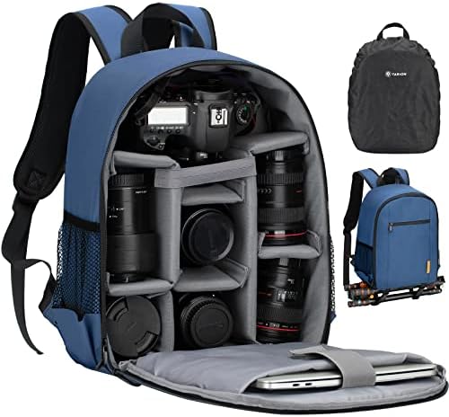 TARION Camera Backpack Bag Small   Professional DSLR Photography Case with 13 inch Laptop Compartment & Waterproof Rain Cover & Bottom Tripod Holder for Men Women Photographers   Black TB S