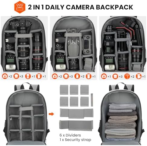 TARION Camera Backpack Bag Small   Professional DSLR Photography Case with 13 inch Laptop Compartment & Waterproof Rain Cover & Bottom Tripod Holder for Men Women Photographers   Black TB S