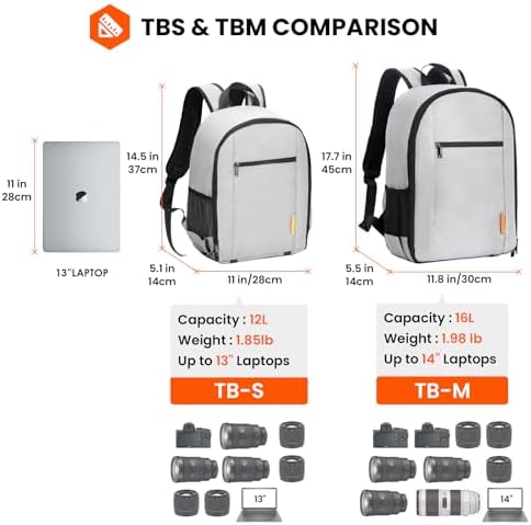TARION Camera Backpack Bag Small   Professional DSLR Photography Case with 13 inch Laptop Compartment & Waterproof Rain Cover & Bottom Tripod Holder for Men Women Photographers   Black TB S