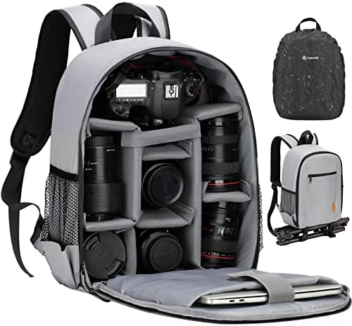 TARION Camera Backpack Bag Small   Professional DSLR Photography Case with 13 inch Laptop Compartment & Waterproof Rain Cover & Bottom Tripod Holder for Men Women Photographers   Black TB S