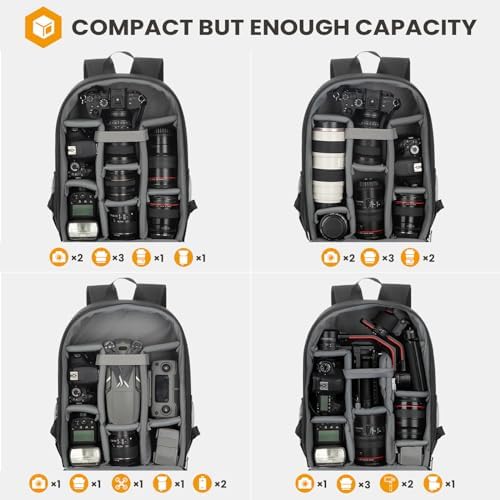 TARION Camera Backpack Bag Small   Professional DSLR Photography Case with 13 inch Laptop Compartment & Waterproof Rain Cover & Bottom Tripod Holder for Men Women Photographers   Black TB S