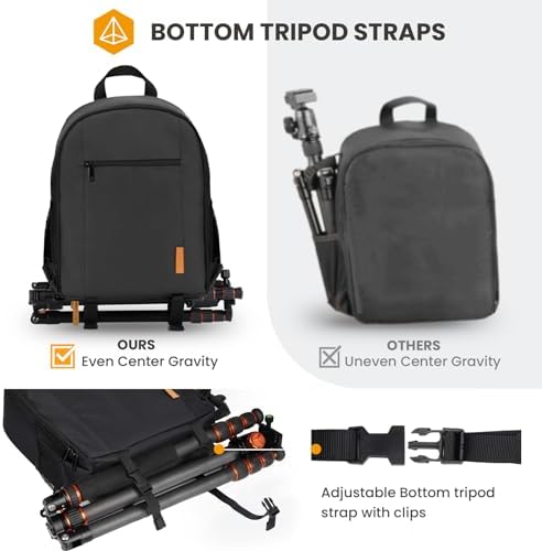 TARION Camera Backpack Bag Small   Professional DSLR Photography Case with 13 inch Laptop Compartment & Waterproof Rain Cover & Bottom Tripod Holder for Men Women Photographers   Black TB S
