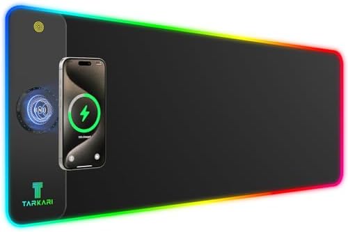 TARKARI Magnetic Wireless Charging RGB Mouse Pad  Large Gaming Desk Mat Waterproof  31 5x15 8 Black Mousepad  Ultra Smooth Surface  Non Slip Rubber Base  Desk Pad for Keyboard Laptop