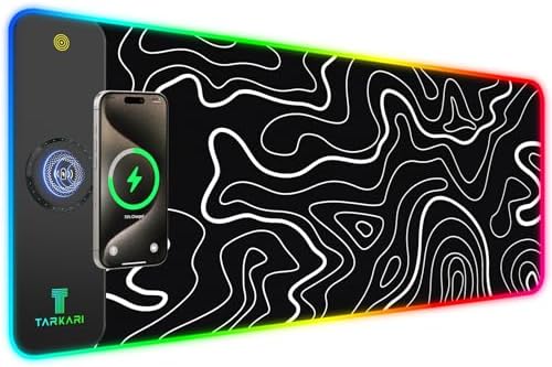 TARKARI Magnetic Wireless Charging RGB Mouse Pad  Large Gaming Desk Mat Waterproof  31 5x15 8 Black Mousepad  Ultra Smooth Surface  Non Slip Rubber Base  Desk Pad for Keyboard Laptop