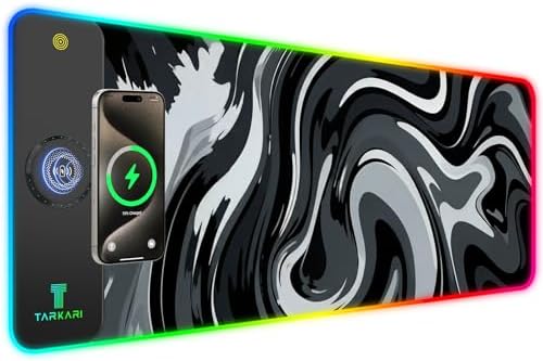 TARKARI Magnetic Wireless Charging RGB Mouse Pad  Large Gaming Desk Mat Waterproof  31 5x15 8 Black Mousepad  Ultra Smooth Surface  Non Slip Rubber Base  Desk Pad for Keyboard Laptop