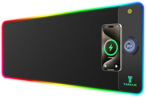 TARKARI Magnetic Wireless Charging RGB Mouse Pad  Large Gaming Desk Mat Waterproof  31 5x15 8 Black Mousepad  Ultra Smooth Surface  Non Slip Rubber Base  Desk Pad for Keyboard Laptop
