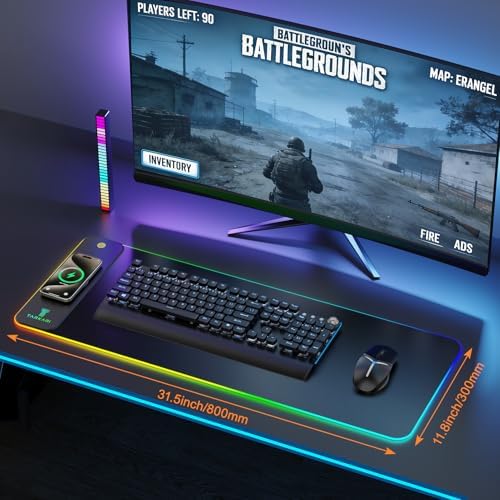 TARKARI Magnetic Wireless Charging RGB Mouse Pad  Large Gaming Desk Mat Waterproof  31 5x15 8 Black Mousepad  Ultra Smooth Surface  Non Slip Rubber Base  Desk Pad for Keyboard Laptop