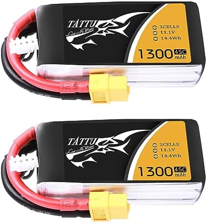 TATTU LiPo Battery Pack 1300mAh 45C 3S 11 1V with XT60 Plug 2 Pcs 