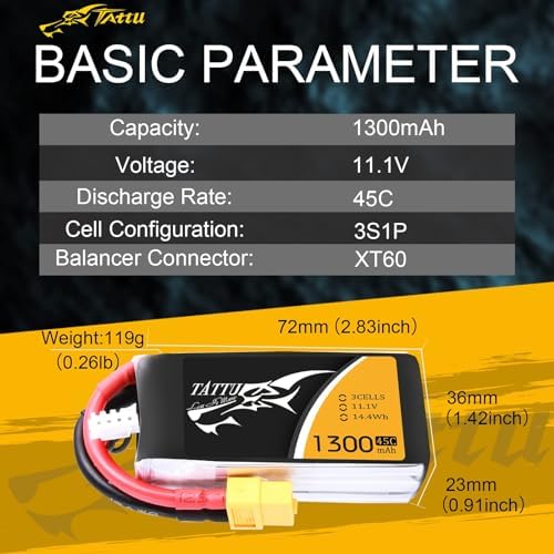 TATTU LiPo Battery Pack 1300mAh 45C 3S 11 1V with XT60 Plug 2 Pcs 