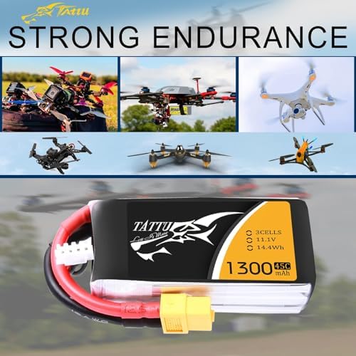 TATTU LiPo Battery Pack 1300mAh 45C 3S 11 1V with XT60 Plug 2 Pcs 