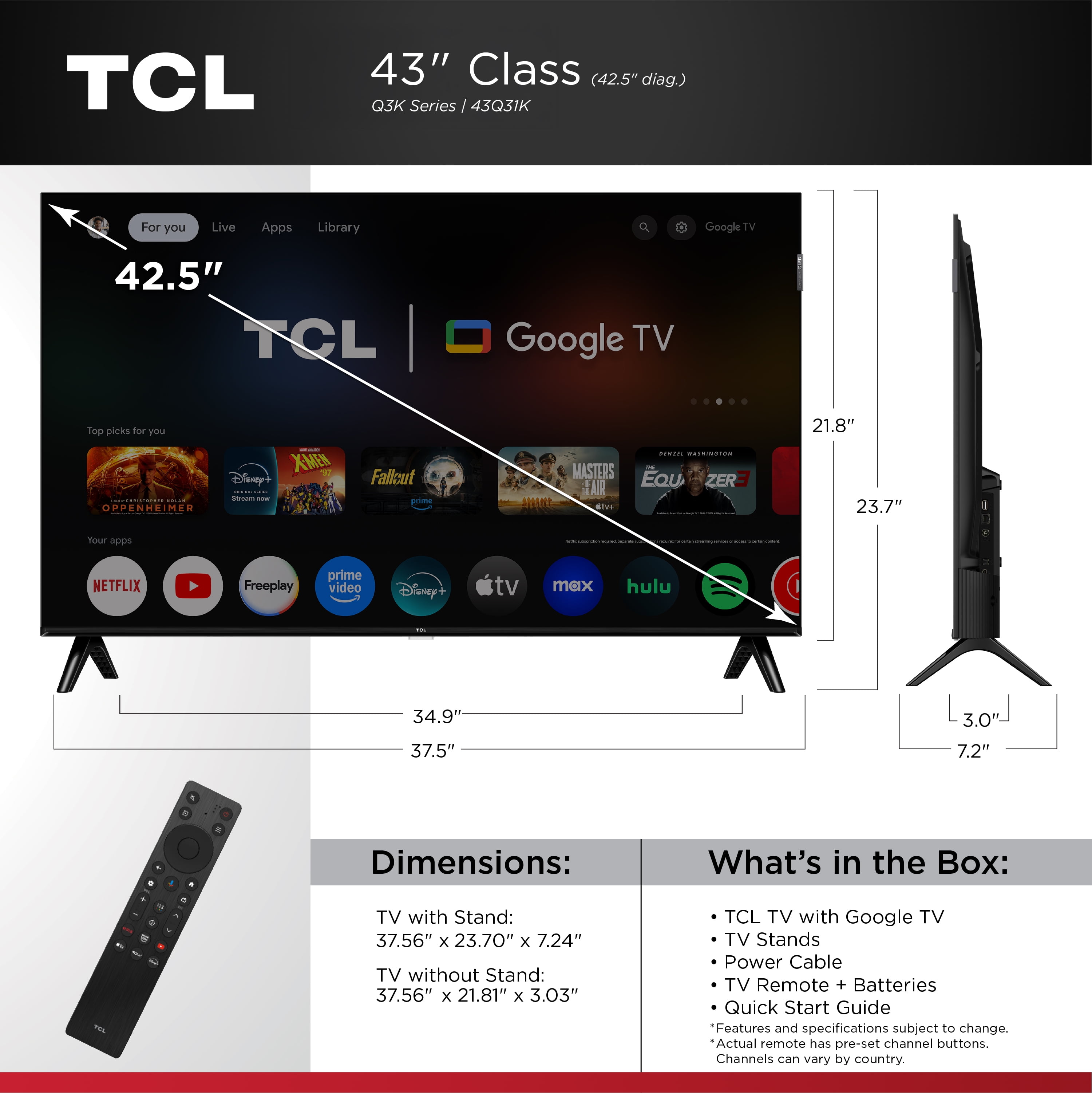TCL 43" Q31K Series  NEW 2025  1080P FHD QLED Smart TV with Google TV   43Q31K