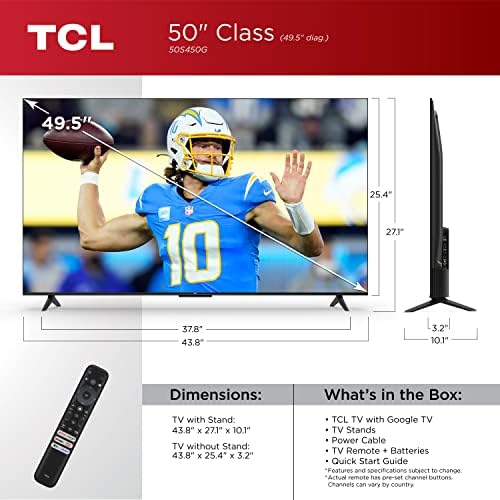 TCL 50 Inch Class S4 4K LED Smart TV with Google  50S450G  2023 Model   Dolby Vision  HDR Pro  Atmos  Assistant Built in Voice Remote  Works Alexa  Streaming UHD Television