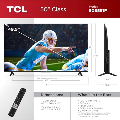 TCL 50 Inch Class S5 UHD 4K LED Smart TV with Fire TV  50S551F  2024 Model   Dolby Vision  HDR PRO   Dolby Atmos  Alexa Built in with Voice Remote  Apple AirPlay 2 Compatibility  Streaming Television