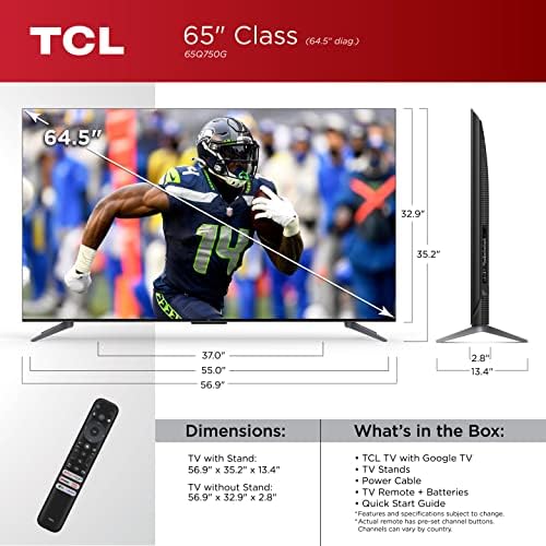 TCL 55 Inch Q7 QLED 4K Smart Google TV  55Q750G  2023 Model with Dolby Vision & Atmos  HDR Ultra  120Hz  Game Accelerator up to 240Hz  Voice Remote