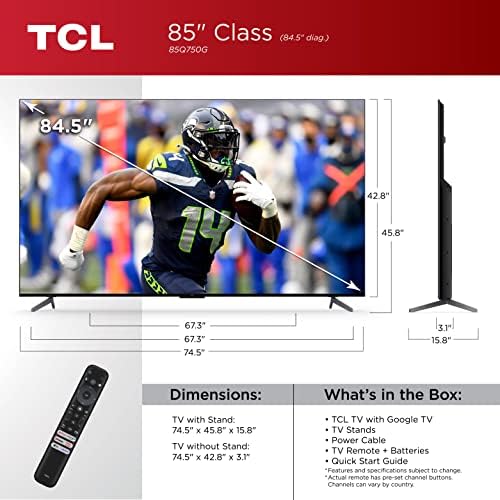 TCL 55 Inch Q7 QLED 4K Smart Google TV  55Q750G  2023 Model with Dolby Vision & Atmos  HDR Ultra  120Hz  Game Accelerator up to 240Hz  Voice Remote