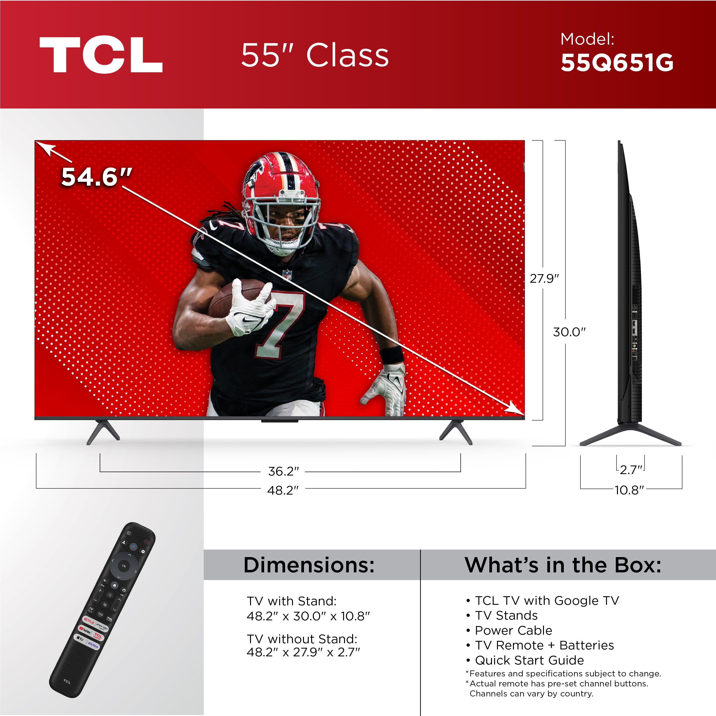 TCL Televisor Inteligente QLED 4K UHD HDR de 55” Clase Q6 (55Q651G) con Google TV (Nuevo 2024)