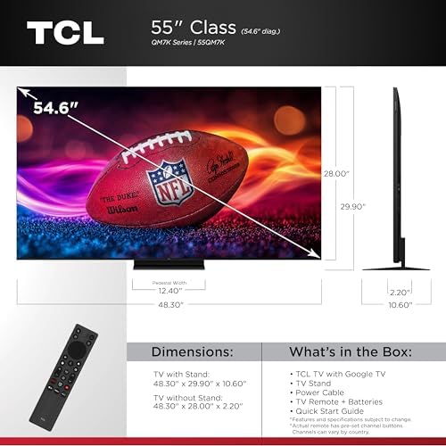 TCL 65 Inch Class QM7K Series   Mini LED QLED 4K HDR   65QM7K  2025 Model   120HZ 144HZ Anti Reflective Screen Smart Google TV Dolby Atmos Onkyo Audio   Voice Remote Alexa Gaming Streaming Television
