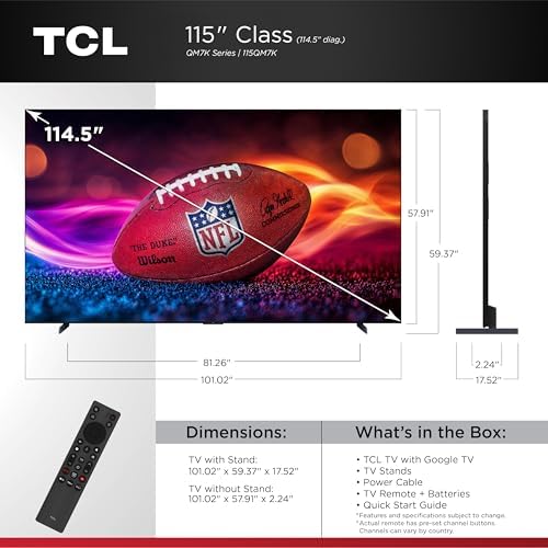 TCL 65 Inch Class QM7K Series   Mini LED QLED 4K HDR   65QM7K  2025 Model   120HZ 144HZ Anti Reflective Screen Smart Google TV Dolby Atmos Onkyo Audio   Voice Remote Alexa Gaming Streaming Television