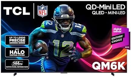 TCL 65 Inch Class QM6K Series   Mini LED QLED 4K HDR   65QM6K  2025 Model   120HZ 144HZ High Brightness Smart Google TV Dolby Atmos Onkyo Audio   Voice Remote Alexa Gaming Streaming Television