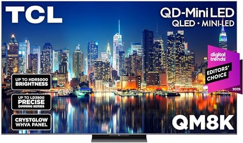 TCL 65 Inch Class QM8K Series   Mini LED QLED 4K HDR   65QM8K  2025 Model   120HZ 144HZ Anti Reflective Wide Angle Screen Smart Google TV Dolby Atmos   Voice Remote Alexa Gaming Streaming Television