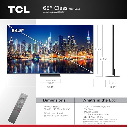 TCL 65 Inch Class QM8K Series   Mini LED QLED 4K HDR   65QM8K  2025 Model   120HZ 144HZ Anti Reflective Wide Angle Screen Smart Google TV Dolby Atmos   Voice Remote Alexa Gaming Streaming Television