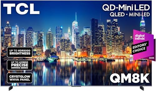 TCL 65 Inch Class QM8K Series   Mini LED QLED 4K HDR   65QM8K  2025 Model   120HZ 144HZ Anti Reflective Wide Angle Screen Smart Google TV Dolby Atmos   Voice Remote Alexa Gaming Streaming Television
