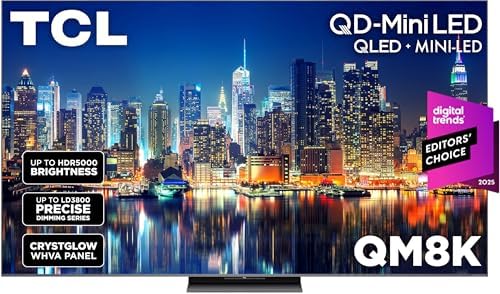 TCL 65 Inch Class QM8K Series   Mini LED QLED 4K HDR   65QM8K  2025 Model   120HZ 144HZ Anti Reflective Wide Angle Screen Smart Google TV Dolby Atmos   Voice Remote Alexa Gaming Streaming Television