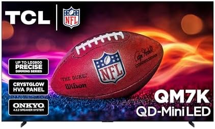 TCL 65 Inch Class QM7K Series   Mini LED QLED 4K HDR   65QM7K  2025 Model   120HZ 144HZ Anti Reflective Screen Smart Google TV Dolby Atmos Onkyo Audio   Voice Remote Alexa Gaming Streaming Television
