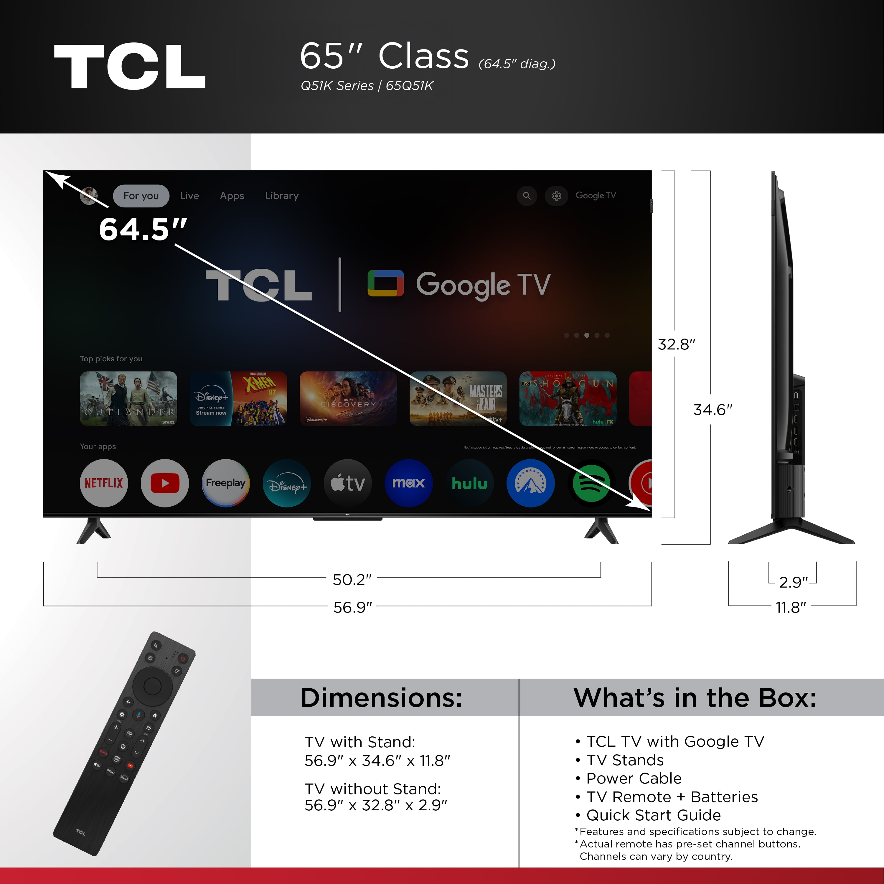 TCL 65" Q Series  NEW 2025  4K UHD HDR QLED Smart TV with Google TV   Dolby Vision  Dolby Atmos  Motion Rate 120  HDR 10   Auto Game Mode   65Q51K