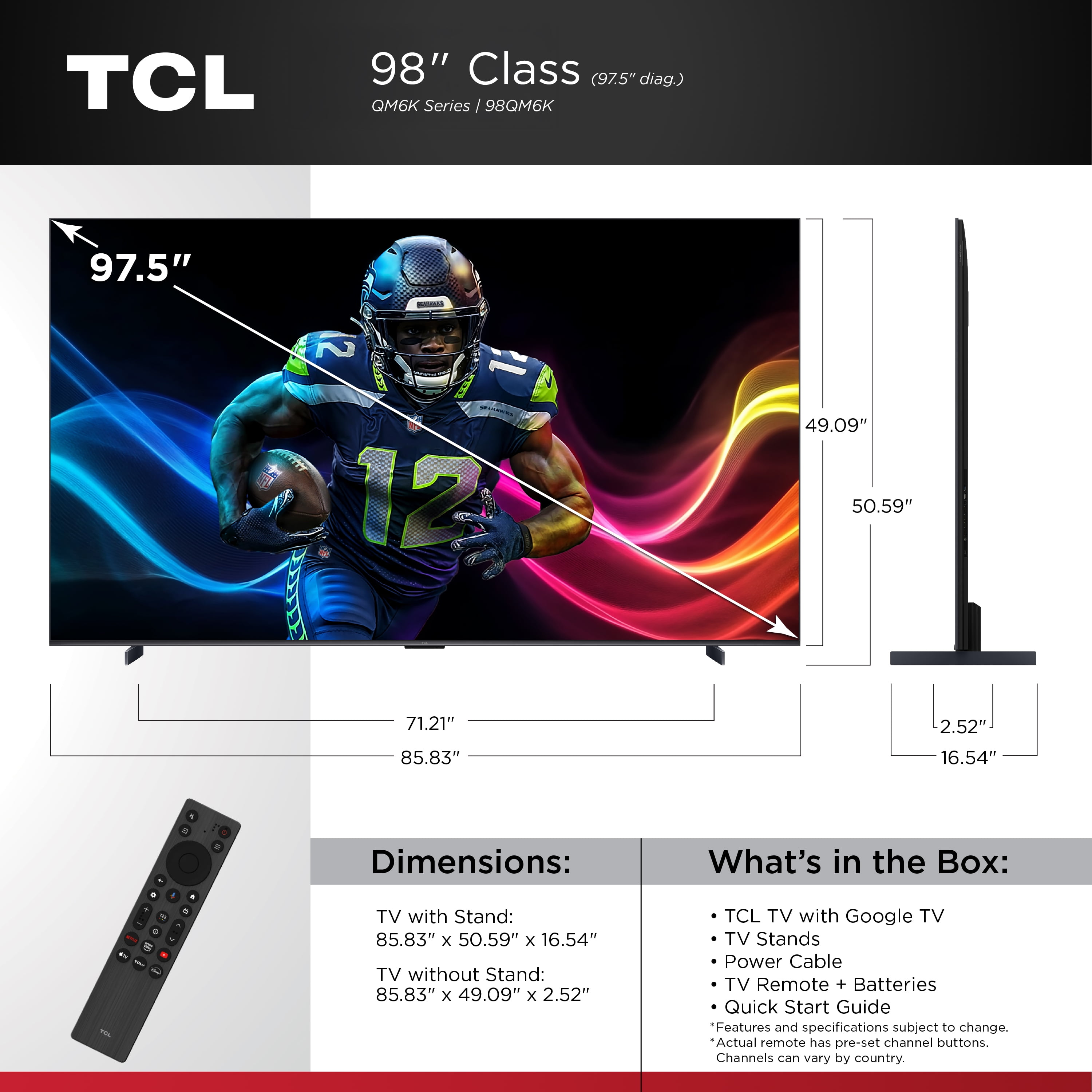 TCL 98" Class QM6K Series QD Mini LED QLED 4K UHD HDR Smart Google TV  NEW 2025    144Hz  Dolby Atmos Onkyo Audio  Halo Control System   98QM6K