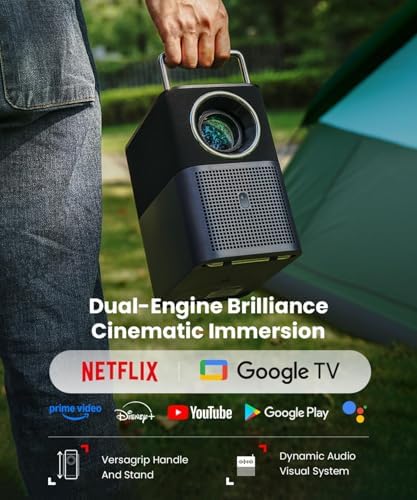 TCL A1s Smart Projector 4K Support  Compatible with Google TV & Netflix  WIFI and Bluetooth  Auto Focus Keystone  Native 1080p  16W Dolby Audio  Movie Projector for Home Theater with Portable Case