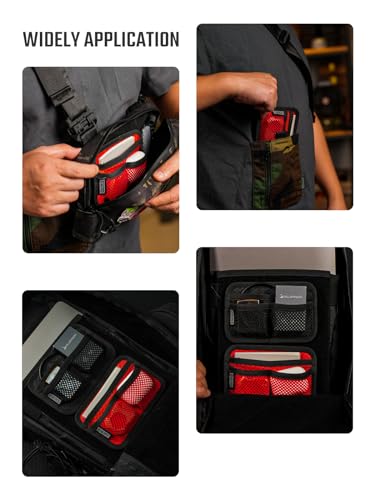 TCM3 Mini EDC Organizer Board  Backpack Accessories with Open Pocket & Mesh Pocket  Utility Admin Bag Insert Panel Hook and Loop Modular Organizer for Daily Carry Red