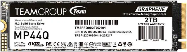 TEAMGROUP MP44Q 2TB PCIe Gen4 x4 M 2 2280 SSD Laptop & Desktop & NUC & NAS compatible  Speed up to 7400MB/s  TM8FFD002T0C101