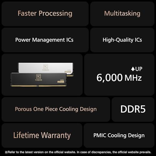 TEAMGROUP T Create Expert Overclocking 10L DDR5 96GB Kit  2 x 48GB  6400MHz  PC5 51200  CL32 M DIE Desktop Memory Module Ram Black   CTCED596G6400HC32ADC01