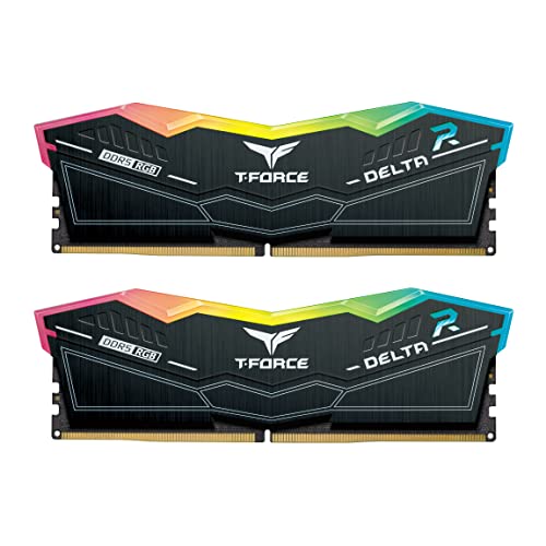 TEAMGROUP T Force Delta RGB DDR5 Ram 32GB  2x16GB  6000MHz PC5 48000 CL38 Intel XMP 3 0 & AMD Expo Compatible Desktop Memory Module Ram Black FF3D532G6000HC38ADC01