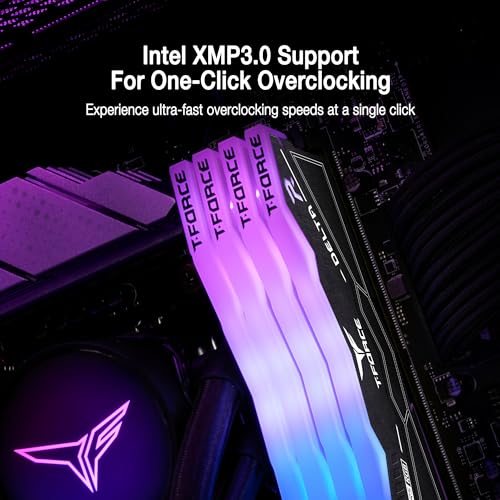 TEAMGROUP T Force Delta RGB DDR5 Ram 32GB  2x16GB  6000MHz PC5 48000 CL38 Intel XMP 3 0 & AMD Expo Compatible Desktop Memory Module Ram Black FF3D532G6000HC38ADC01