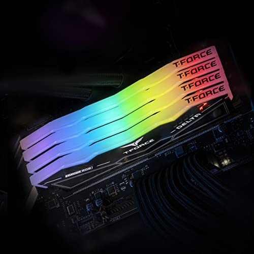 TEAMGROUP T Force Delta RGB DDR5 Ram 32GB  2x16GB  6000MHz PC5 48000 CL38 Intel XMP 3 0 & AMD Expo Compatible Desktop Memory Module Ram Black FF3D532G6000HC38ADC01