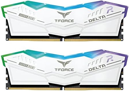 TEAMGROUP T Force Delta RGB DDR5 Ram 32GB  2x16GB  6000MHz PC5 48000 CL30 Intel XMP 3 0 & AMD Expo Compatible Desktop Memory Module Ram White FF4D532G6000HC30DC01