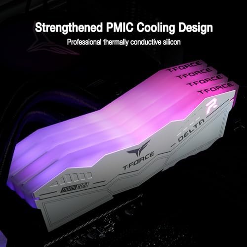 TEAMGROUP T Force Delta RGB DDR5 Ram 32GB  2x16GB  6000MHz PC5 48000 CL30 Intel XMP 3 0 & AMD Expo Compatible Desktop Memory Module Ram White FF4D532G6000HC30DC01