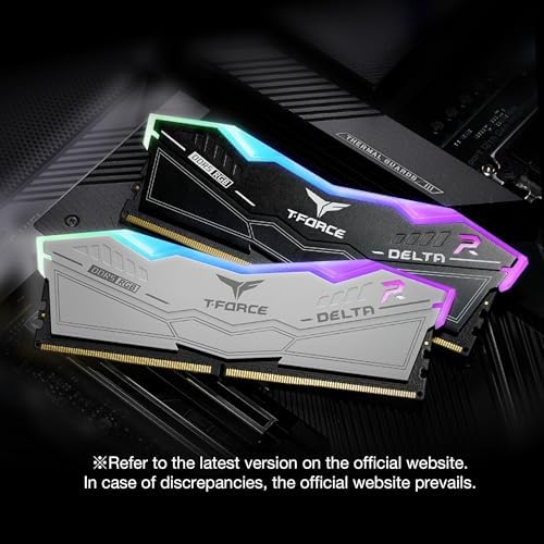 TEAMGROUP T Force Delta RGB DDR5 Ram 32GB  2x16GB  6000MHz PC5 48000 CL30 Intel XMP 3 0 & AMD Expo Compatible Desktop Memory Module Ram White FF4D532G6000HC30DC01