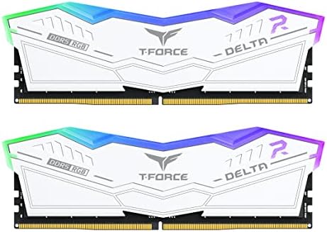 TEAMGROUP T Force Delta RGB DDR5 Ram 32GB  2x16GB  6000MHz PC5 48000 CL30 Intel XMP 3 0 & AMD Expo Compatible Desktop Memory Module Ram White FF4D532G6000HC30DC01