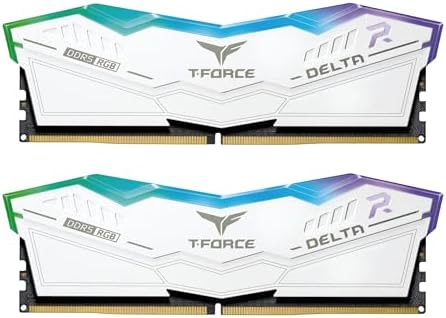 TEAMGROUP T Force Delta RGB DDR5 Ram 32GB  2x16GB  6000MHz PC5 48000 CL30 Intel XMP 3 0 & AMD Expo Compatible Desktop Memory Module Ram White FF4D532G6000HC30DC01
