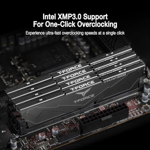TEAMGROUP T Force Vulcan DDR5 32GB  2x16GB  6000MHz  PC5 48000  CL38 Desktop Memory Module Ram  Black  for Chipset 600 700 Series XMP 3 0 Ready   FLBD532G6000HC38ADC01