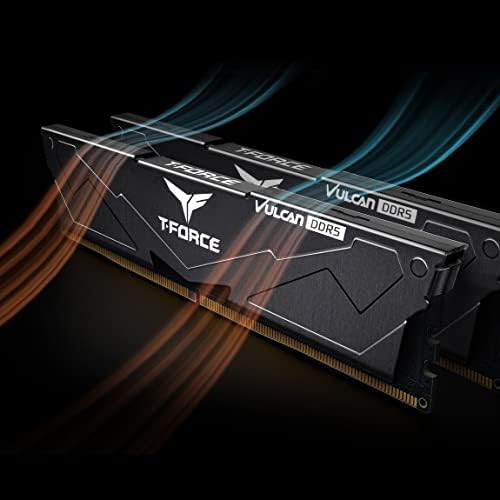 TEAMGROUP T Force Vulcan DDR5 32GB  2x16GB  6000MHz  PC5 48000  CL38 Desktop Memory Module Ram  Black  for Chipset 600 700 Series XMP 3 0 Ready   FLBD532G6000HC38ADC01