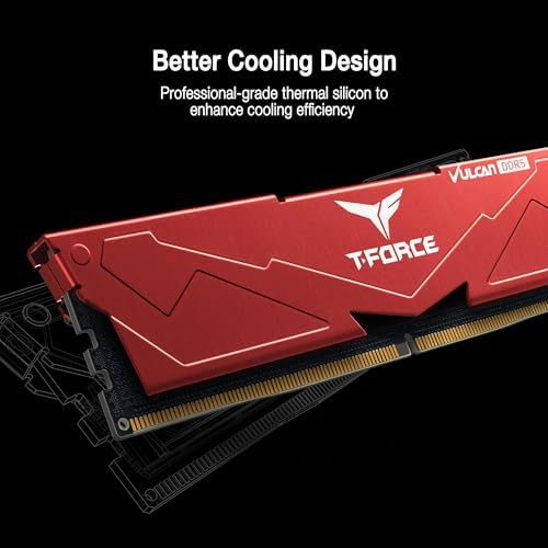 TEAMGROUP T Force Vulcan DDR5 32GB  2x16GB  6000MHz  PC5 48000  CL38 Desktop Memory Module Ram  Black  for Chipset 600 700 Series XMP 3 0 Ready   FLBD532G6000HC38ADC01