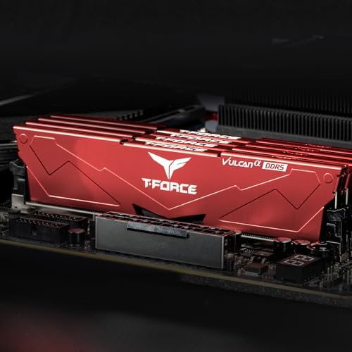 TEAMGROUP T Force Vulcan DDR5 32GB  2x16GB  6000MHz  PC5 48000  CL38 Desktop Memory Module Ram  Black  for Chipset 600 700 Series XMP 3 0 Ready   FLBD532G6000HC38ADC01